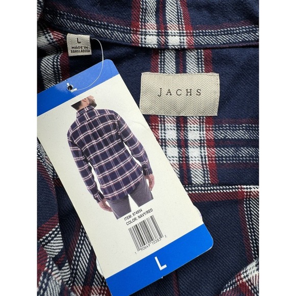 Jachs Navy/Red Plaid Soft Heavyweight Flannel Long Sleeve Shirt Men's Large NWT - Picture 3 of 5